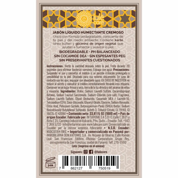 Jabón Líquido Humectante Fragancia True Shea Butter Refill LULË 1000 Ml - Imagen 2