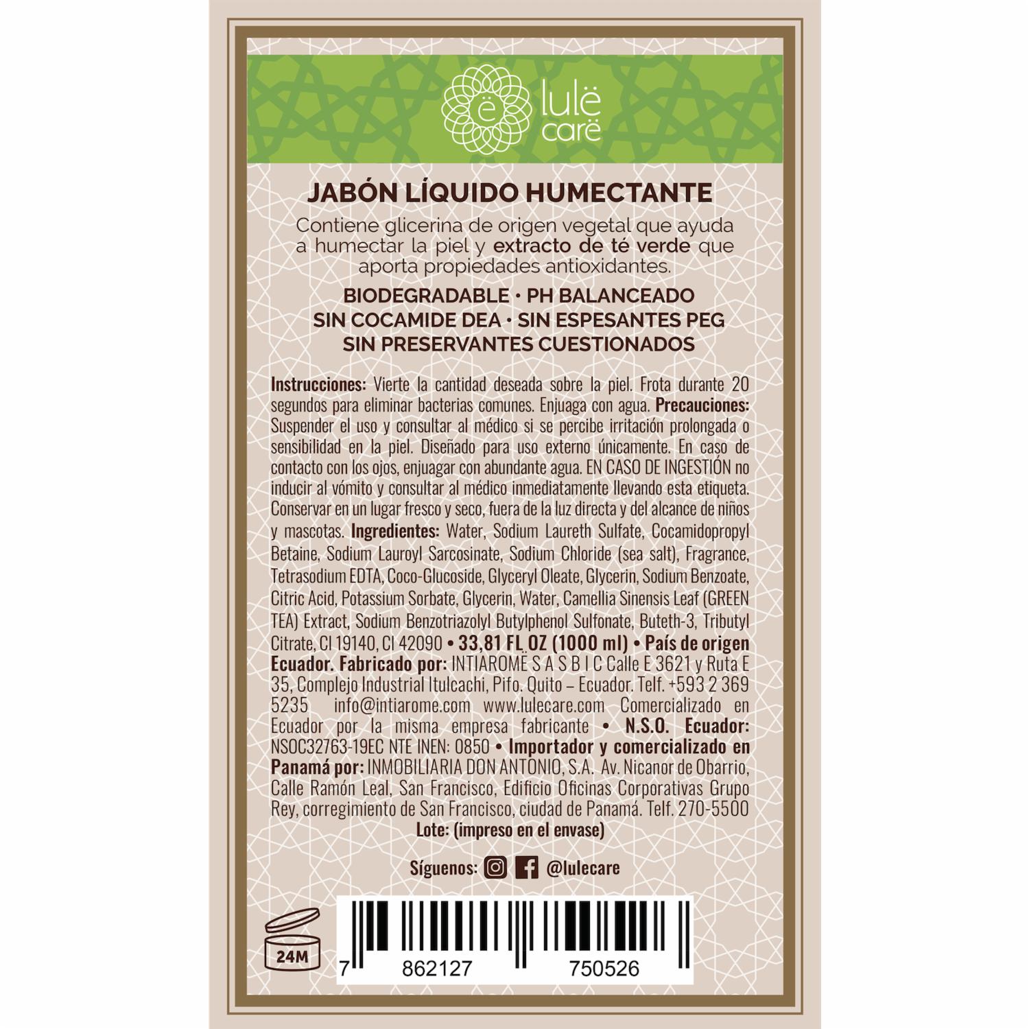 Jabón Líquido Humectante Fragancia Refreshing Verbena Refill LULË 1000 Ml - Imagen 2