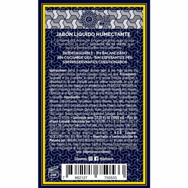 Jabón Líquido Humectante Fragancia Simply Fresh Refill LULË 1000 Ml - Imagen 2