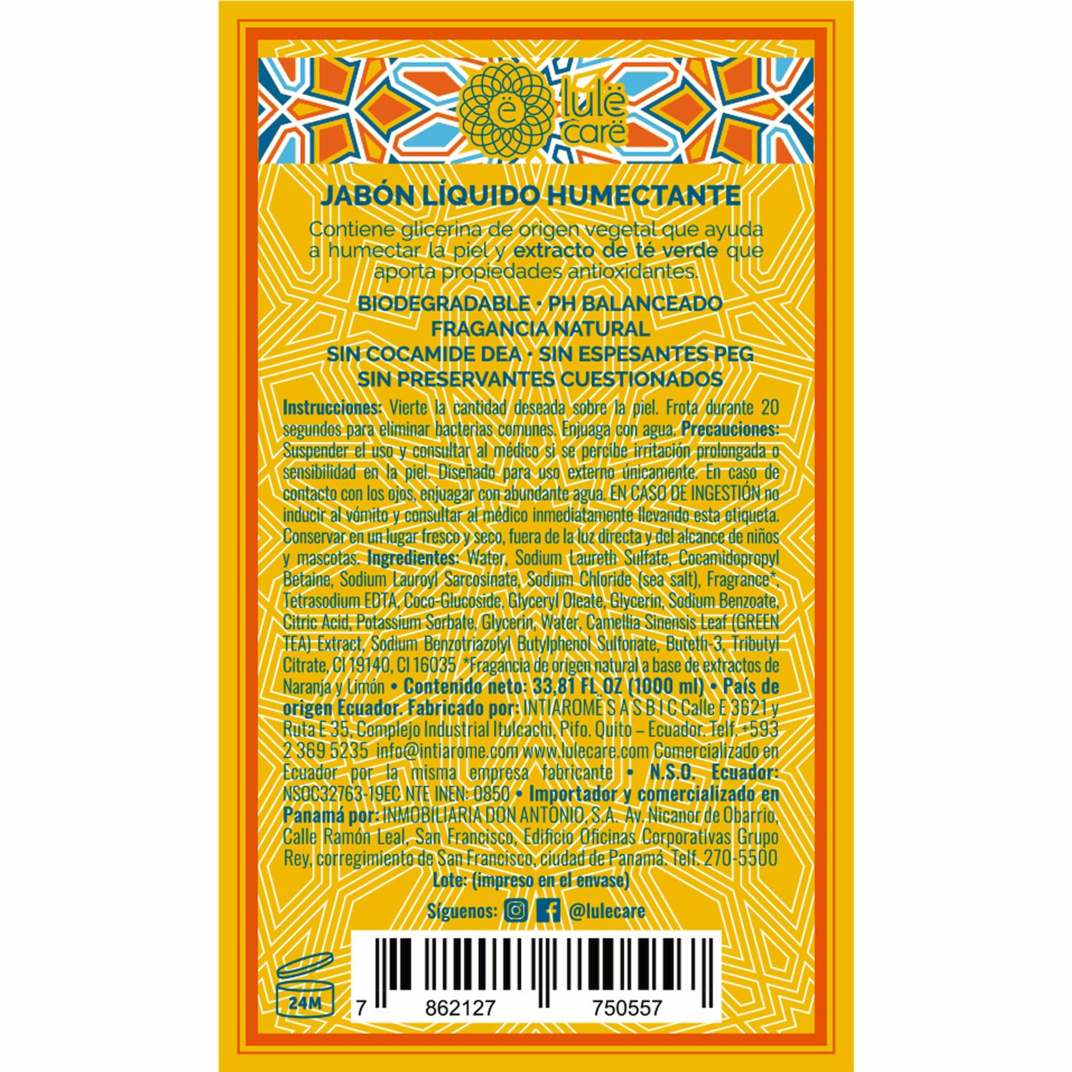 Jabón Líquido Humectante Fragancia Balance Refill LULË 1000 Ml - Imagen 2