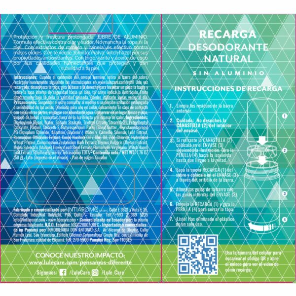Desodorante En Barra Natural Sin Aluminio Cool Mint Recarga LULË SPÖRT 50 G - Imagen 2