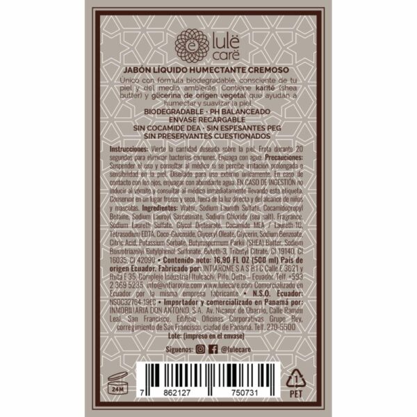 Jabón Líquido Humectante Cremoso Fragancia True Shea Butter LULË 500 Ml - Imagen 3