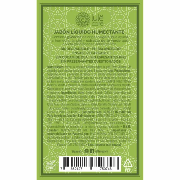 Jabón Líquido Humectante Fragancia Refreshing Verbena LULË 500 Ml - Imagen 3