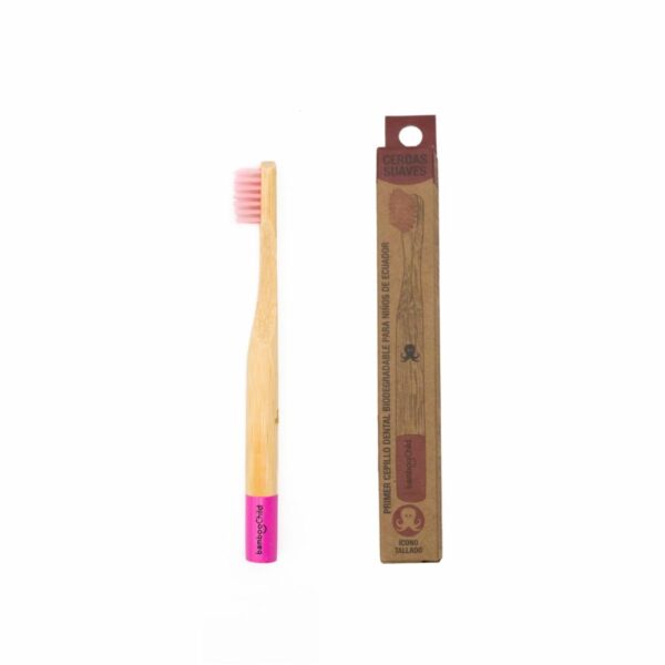 Cepillo Dental Infantil Biodegradable Cerdas Suaves Rosado BAMBOO SMILE 1 U - Imagen 2