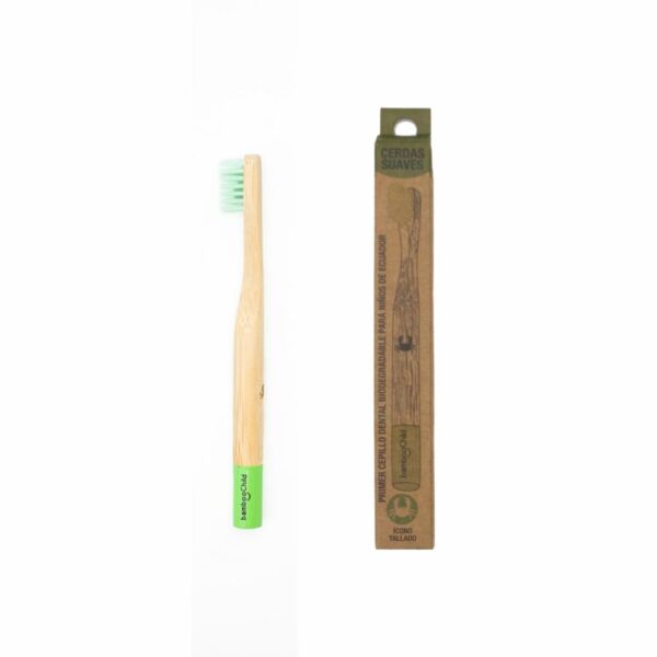 Cepillo Dental Infantil Biodegradable Cerdas Suaves Verde BAMBOO SMILE 1 U - Imagen 2