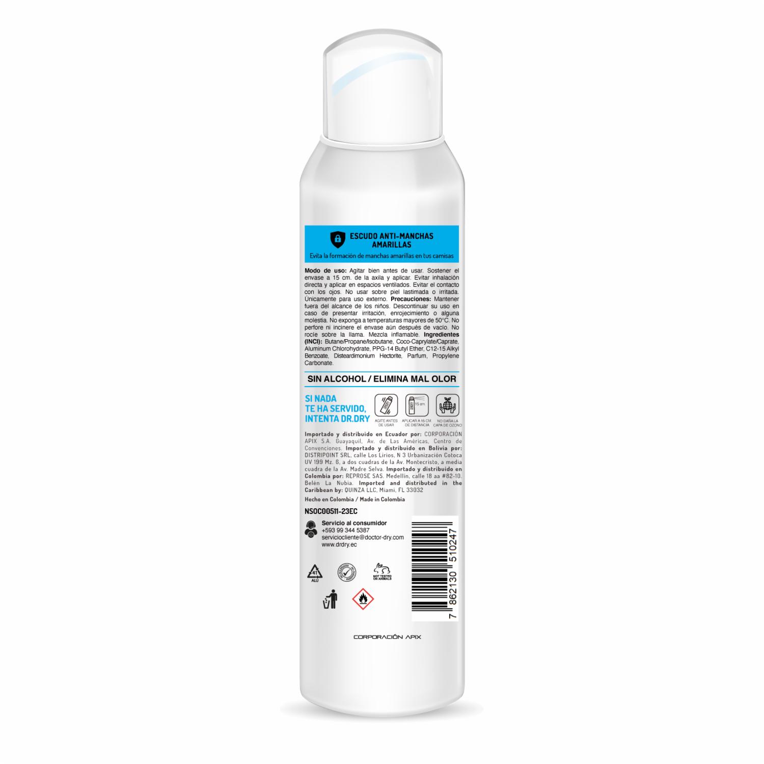 Desodorante En Aerosol Escudo Anti Manchas Amarillas DR.DRY 150 Ml
