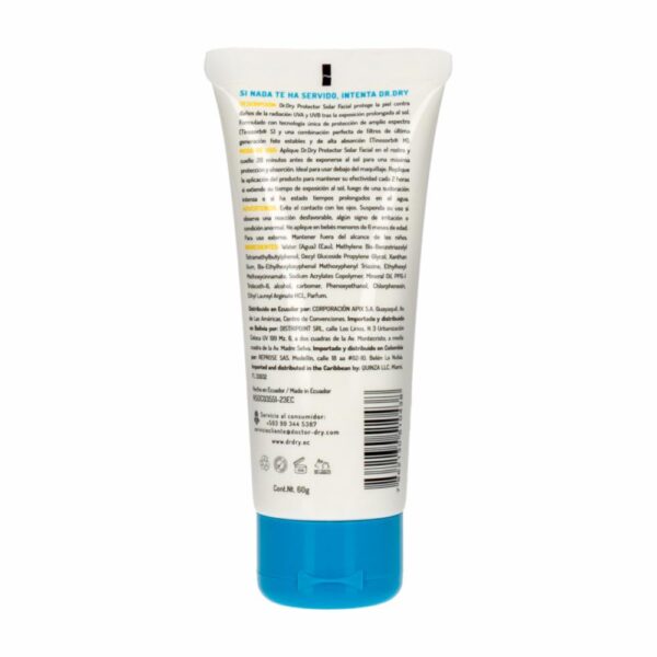 Protector Solar Para Rostro SPF 50 Para Todo Tipo De Piel DR. DRY 60 G - Imagen 3