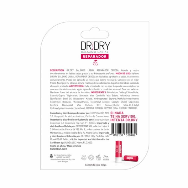 Bálsamo Labial Reparador Hidratante Sabor A Cereza DR. DRY 4.80 G - Imagen 2
