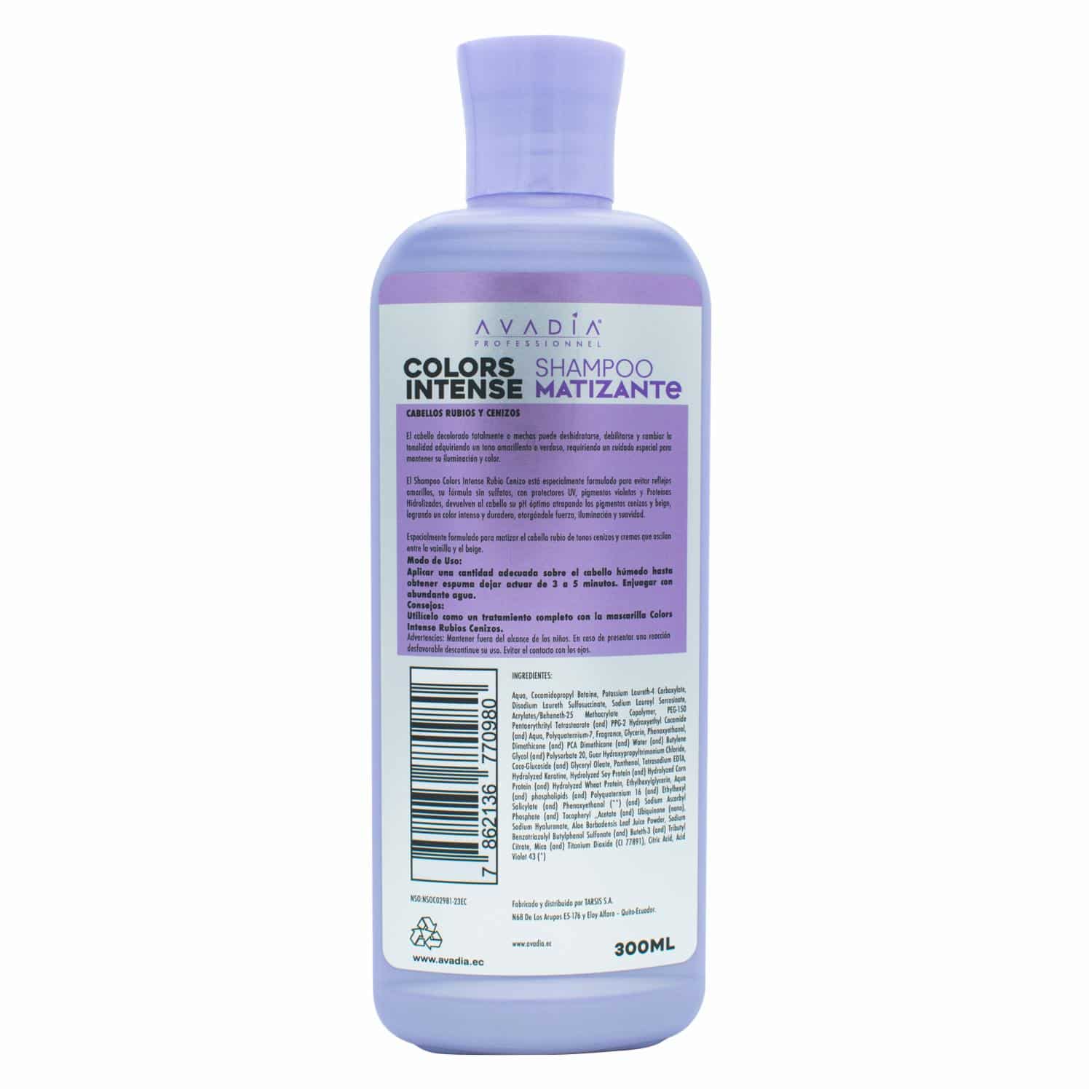 Shampoo Para Cabello Color Intense Professionel Rubios Cenizos AVADÍA 300 Ml - Imagen 2
