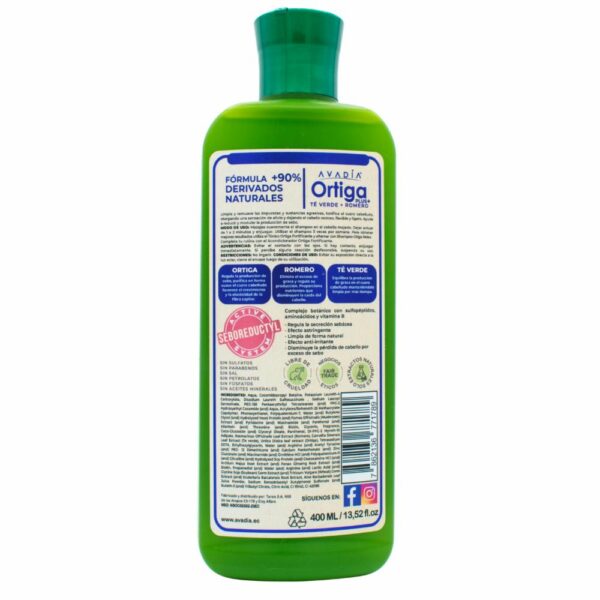 Shampoo Para Cabello Ortiga Plus Anticaída Seboregulador Trichogen, Ortiga, Te Verde Y Romero AVADIA 400 Ml - Imagen 2