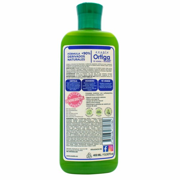 Shampoo Para Cabello Ortiga Plus Anticaída Seboregulador Trichogen, Ortiga, Te Verde Y Romero AVADIA 400 Ml - Imagen 2