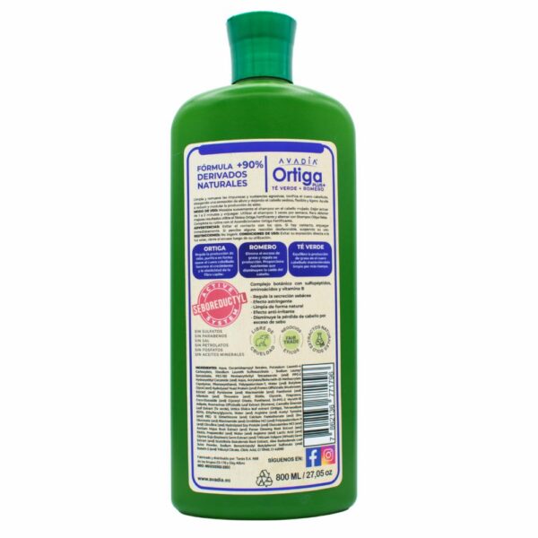 Shampoo Para Cabello Ortiga Plus Anticaída Seboregulador Trichogen, Ortiga, Te Verde Y Romero AVADIA 800 Ml - Imagen 2