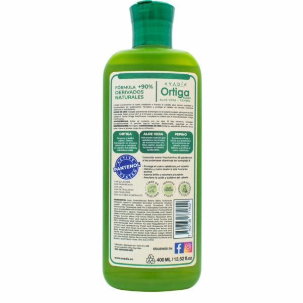 Shampoo Para Cabello Ortiga Plus Anticaída Hidratante Aloe Vera Y Pepino AVADIA 400 Ml - Imagen 2