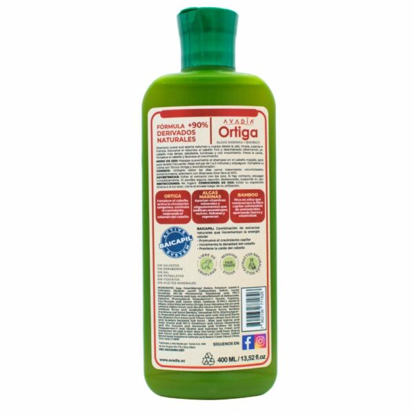 Shampoo Para Cabello Ortiga Plus Anticaída Engrosador Algas Marinas Y Bamboo AVADIA 400 Ml - Imagen 2
