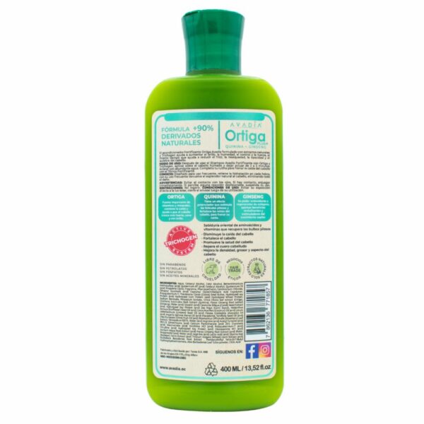 Acondicionador De Cabello Ortiga Plus Anticaída Fortificante Con Trichogen, Ortiga, Quinina Y Ginseng AVADIA 400 Ml - Imagen 2