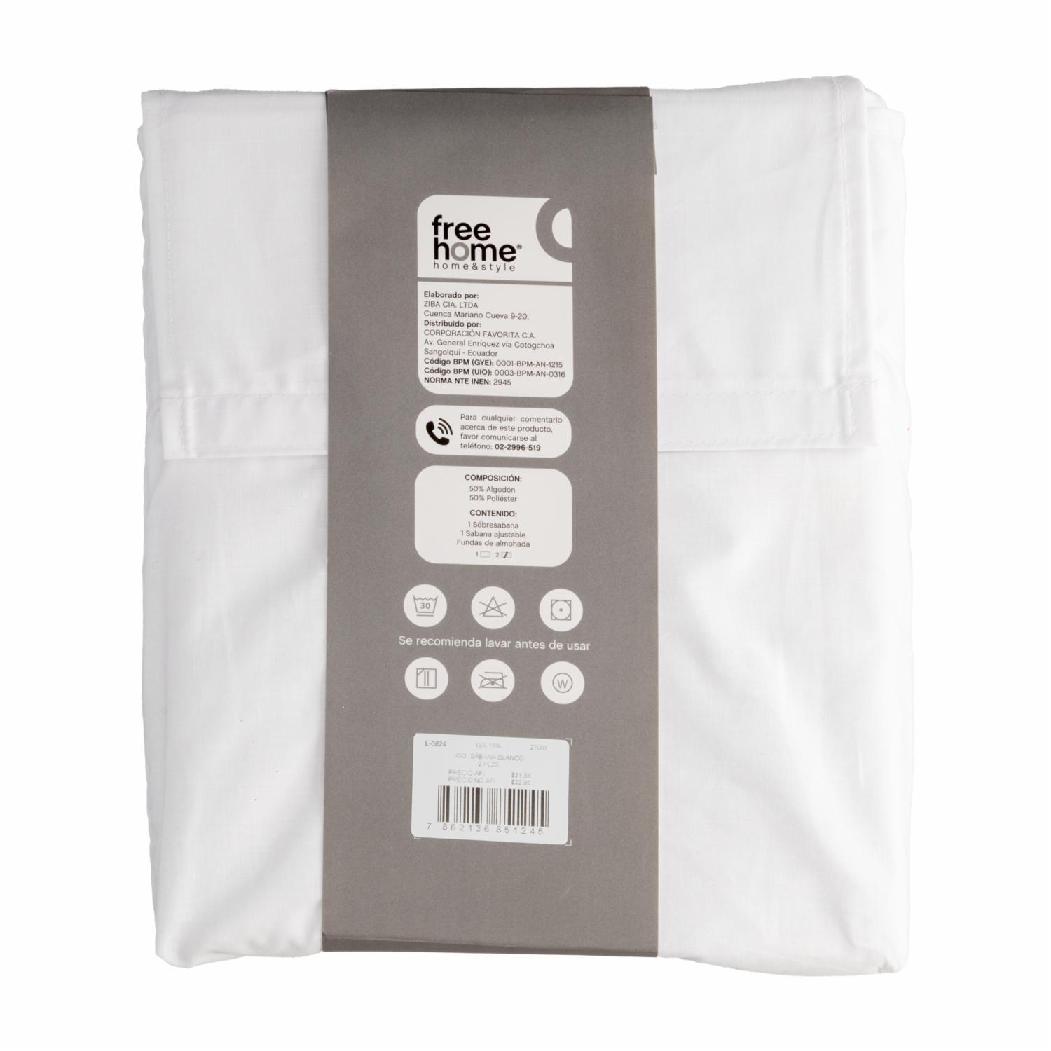 Juego De Sábanas Polialgodón Blanco ZIBA HOME 2 Plazas