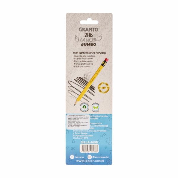 Lápiz De Grafito Diseño Triangular Amarillo Jumbo LANCER 2HB - Imagen 2