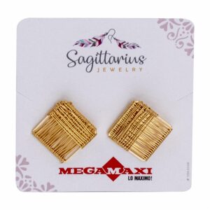 Aretes Para Dama Diseño Tania Cuadrados Dorados SAGITTARIUS JEWERLY 1 Par