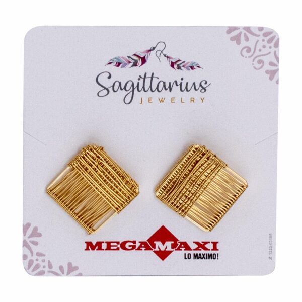 Aretes Para Dama Diseño Tania Cuadrados Dorados SAGITTARIUS JEWERLY 1 Par