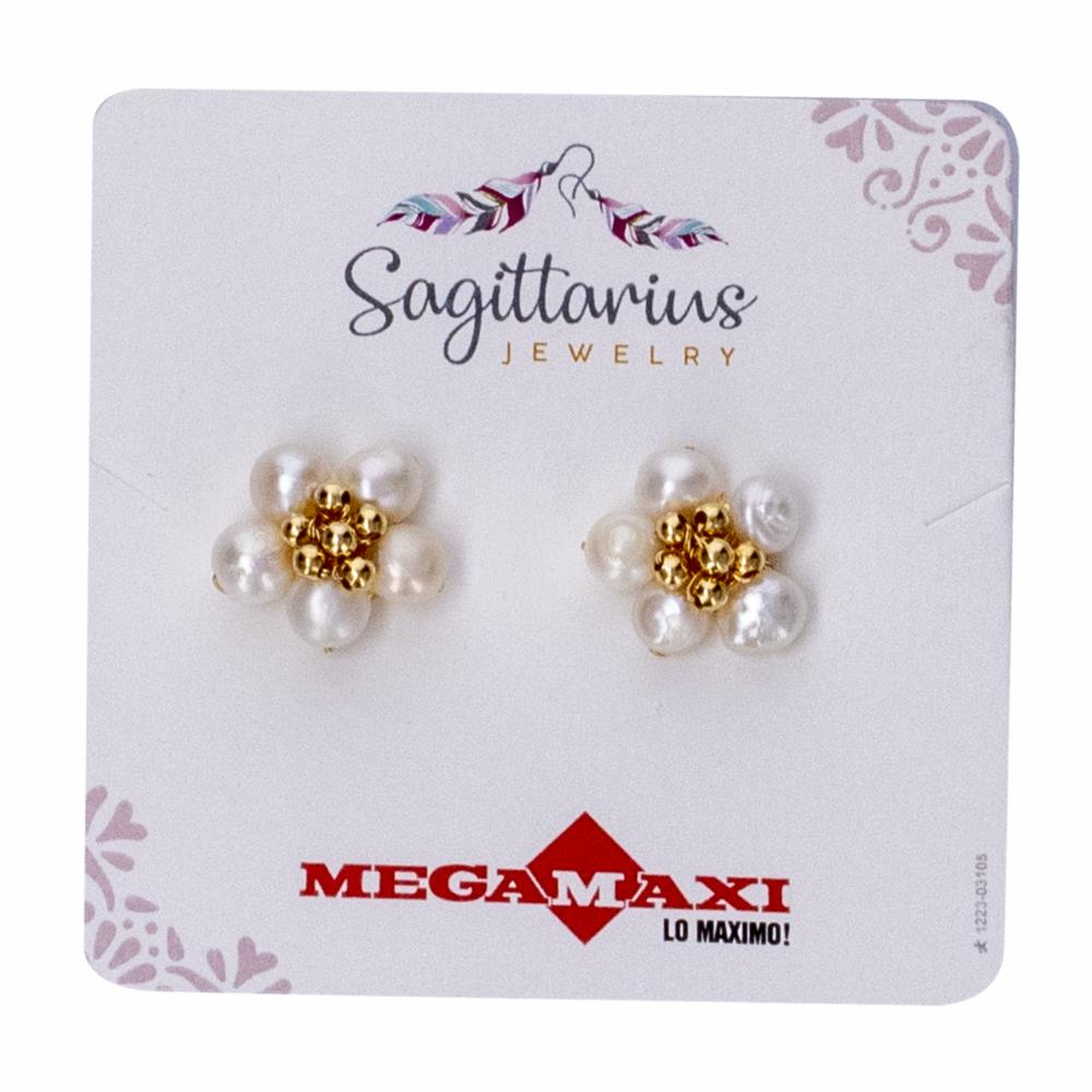 Aretes Para Dama Diseño Valeria Perlas Doradas Y Blancas