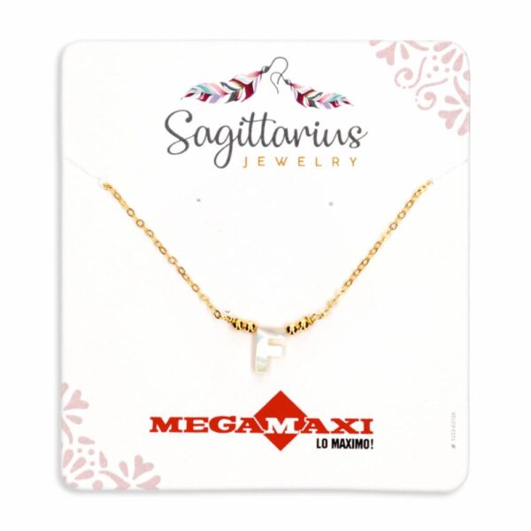 Collar Para Dama Diseño Nácar Con Dije Letra F SAGITTARIUS JEWERLY Unidad - Imagen 2
