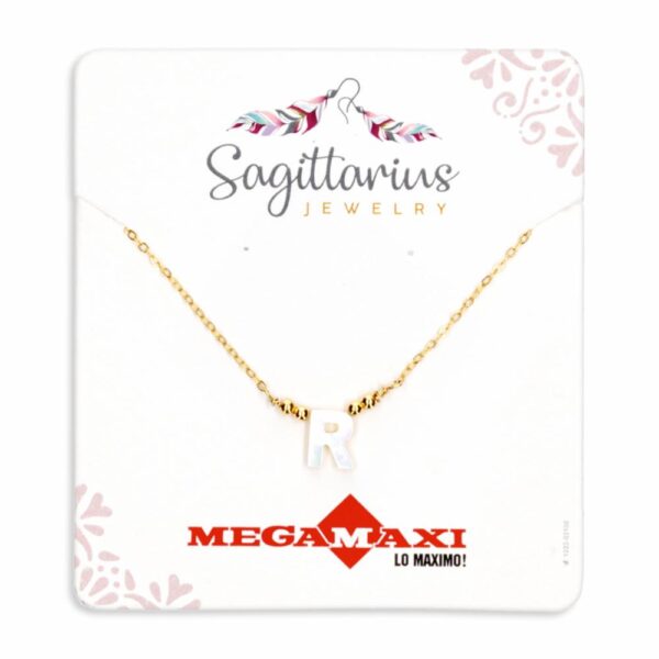 Collar Para Dama Diseño Nácar Con Dije Letra R SAGITTARIUS JEWERLY Unidad - Imagen 2