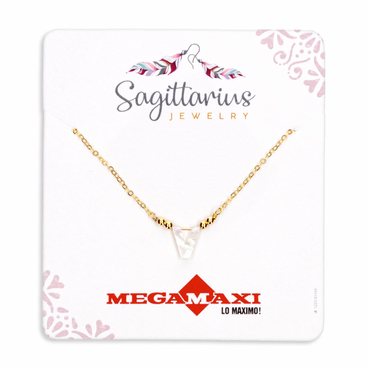 Collar Para Dama Diseño Nácar Con Dije Letra V SAGITTARIUS JEWERLY Unidad - Imagen 2