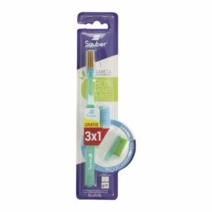 Cepillo Dental Cerdas Suaves Cabeza Intercambiable +2 Cabezas De Repuesto SAUBER 1 Pack