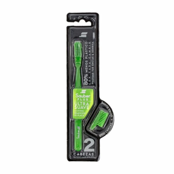 Cepillo Dental Cerdas Ultra Suaves Cabeza Intercambiable + 1 Cabeza De Repuesto SAUBER 1 Pack