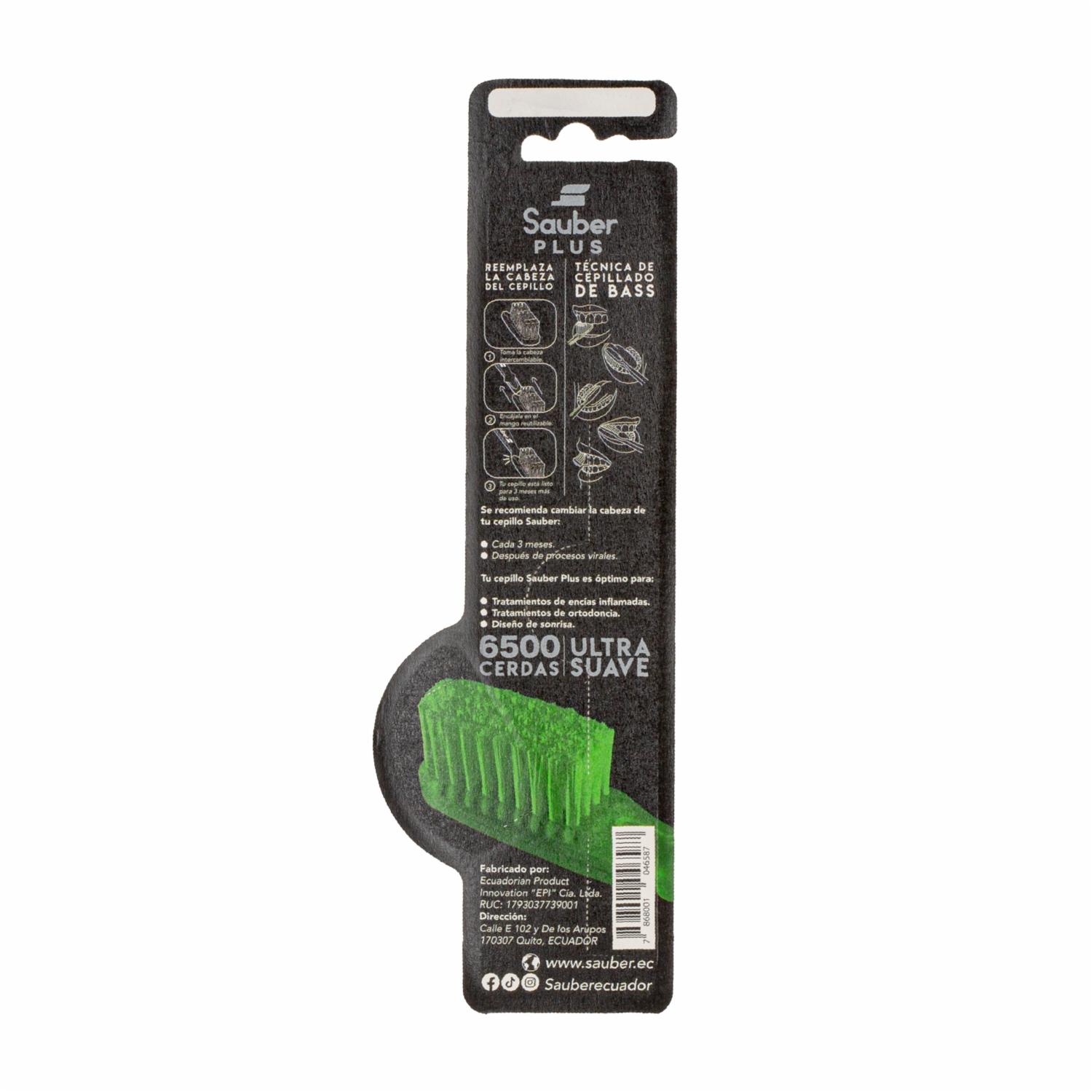 Cepillo Dental Cerdas Ultra Suaves Cabeza Intercambiable + 1 Cabeza De Repuesto SAUBER 1 Pack