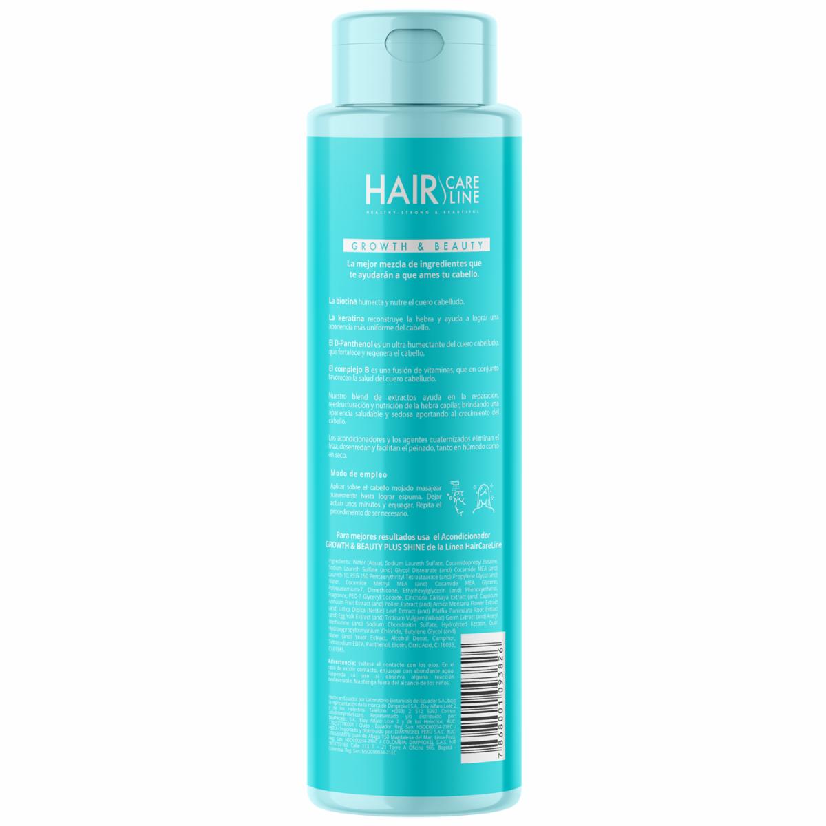 Shampoo De Cabello Growth & Beauty Línea Profesional Con Vitaminas Y Aminoácidos HAIR CARE LINE 250 Ml