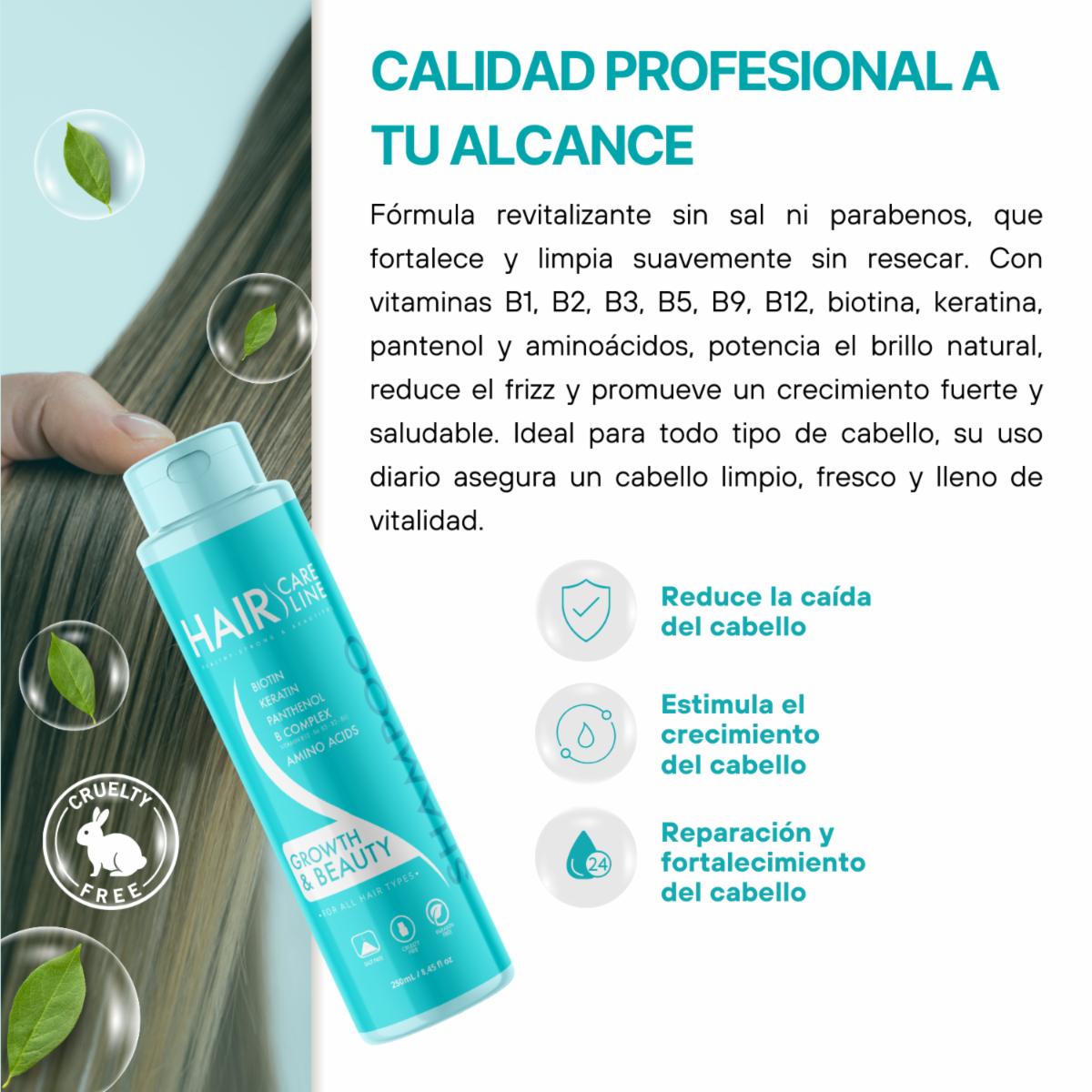 Shampoo De Cabello Growth & Beauty Línea Profesional Con Vitaminas Y Aminoácidos HAIR CARE LINE 250 Ml