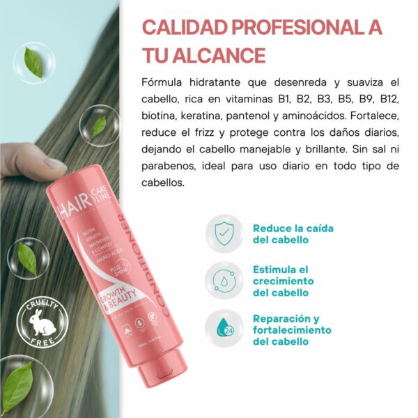 Acondicionador Capilar Growth & Beauty Línea Profesional Con Vitaminas Y Aminoácidos HAIR CARE LINE 250 Ml - Imagen 4