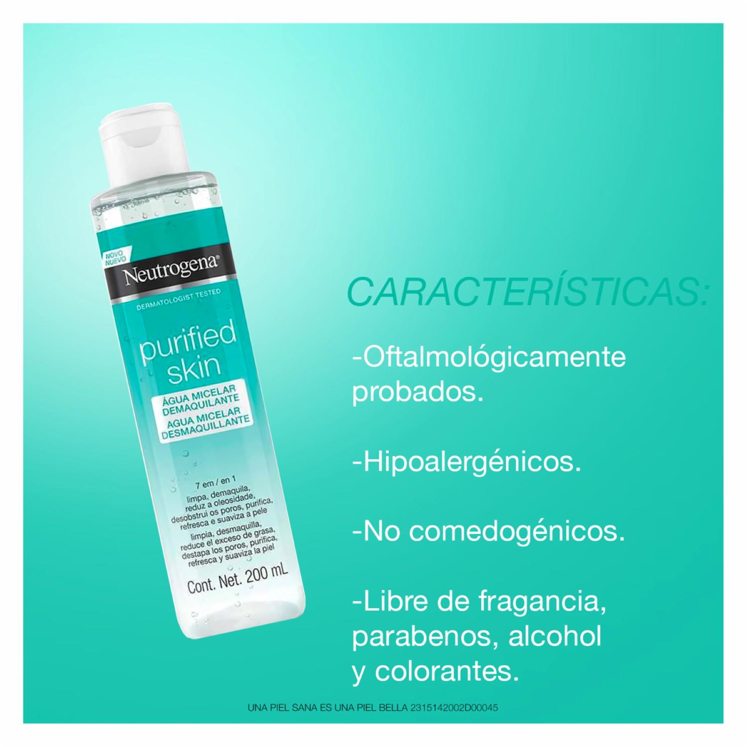 Agua Micelar Purified Skin Desmaquillante NEUTROGENA 200 Ml - Imagen 3