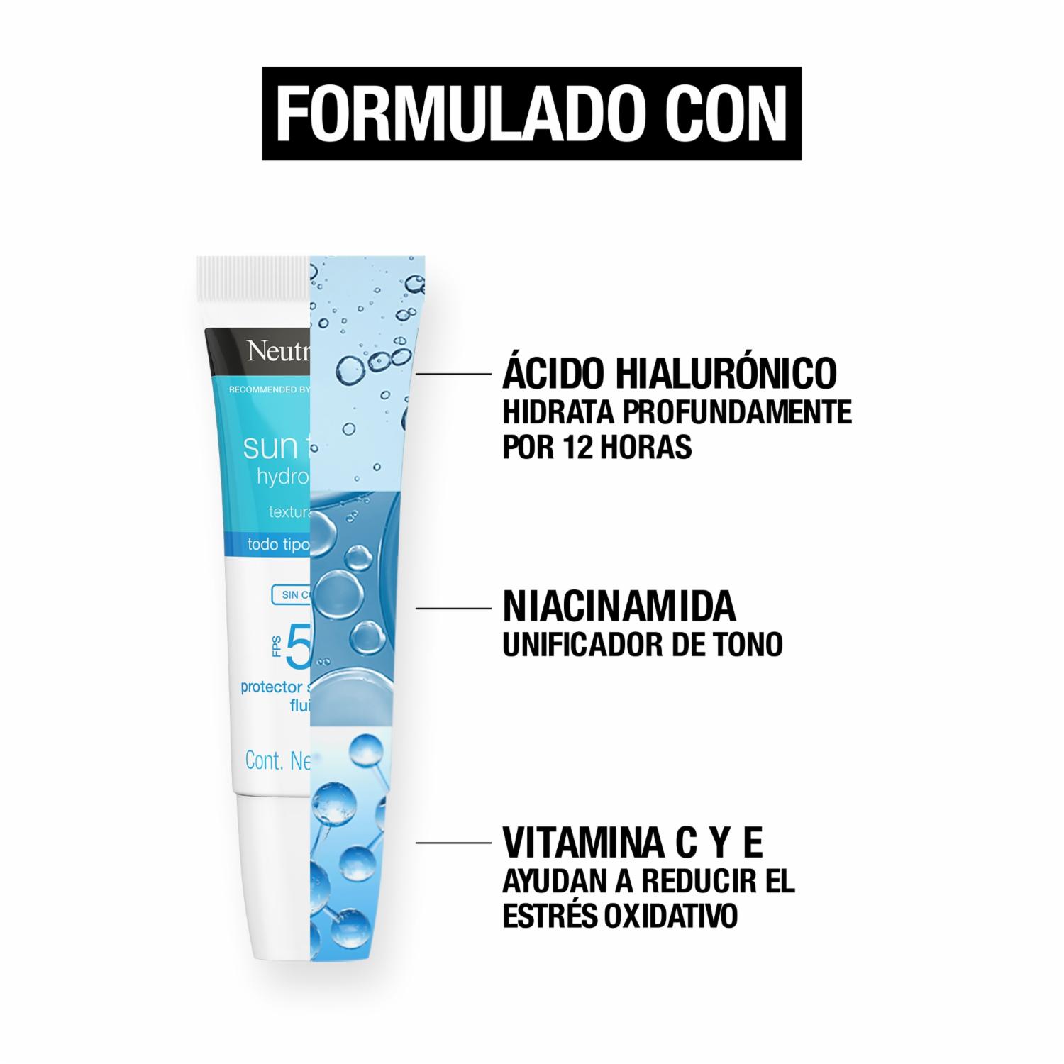 Protector Solar Facial Hydro Boost Ácido Hialurónico Sin Color FPS 50 Sun Fresh NEUTROGENA 40 Ml - Imagen 6