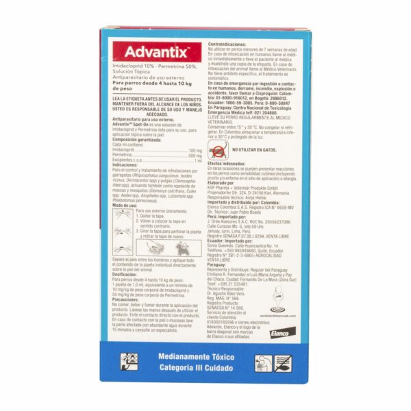 Pipeta Antiparasitario Para Perros De 4-10Kg ADVANTIX 1 Ml - Imagen 3