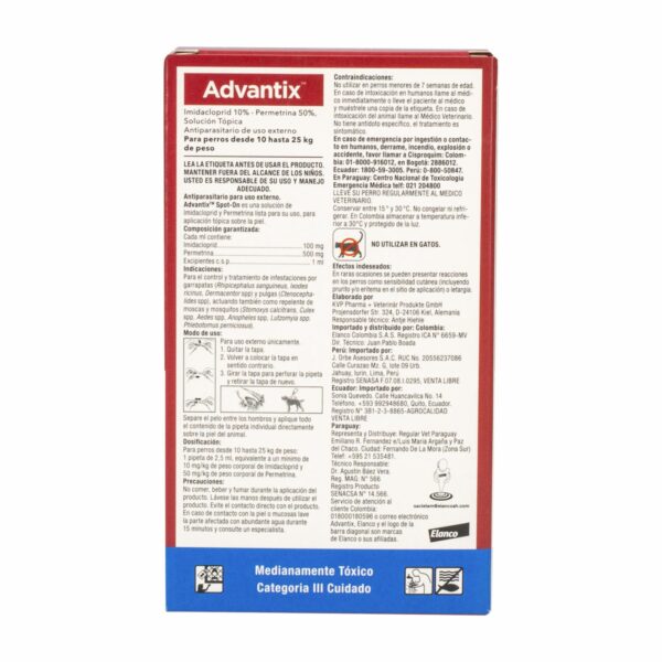 Pipeta Antiparasitario Para Perros De 10-25Kg ADVANTIX 2,5 Ml - Imagen 3