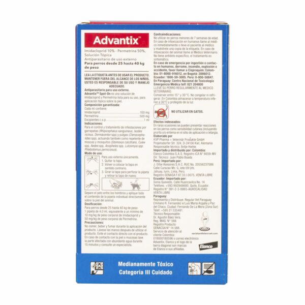Pipeta Antiparasitario Para Perros De Mas De 25 Kg ADVANTIX 4 Ml - Imagen 3