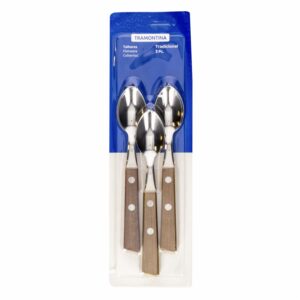 Set De Cubiertos Cucharas De Té Tradicional Con Mango de Madera 3 Puestos TRAMONTINA 3 Piezas