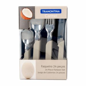 Juego De Cubiertos Diseño Carmel Con Mango Color Beige 6 Puestos TRAMONTINA 24 Piezas