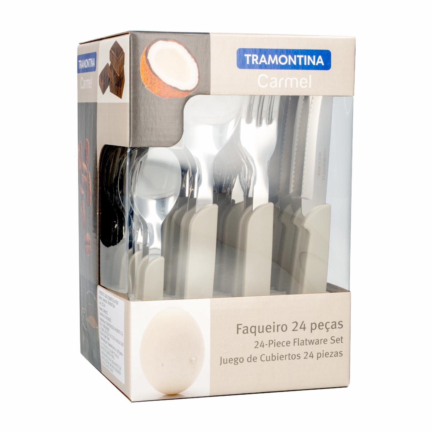 Juego De Cubiertos Diseño Carmel Con Mango Color Beige 6 Puestos TRAMONTINA 24 Piezas - Imagen 3