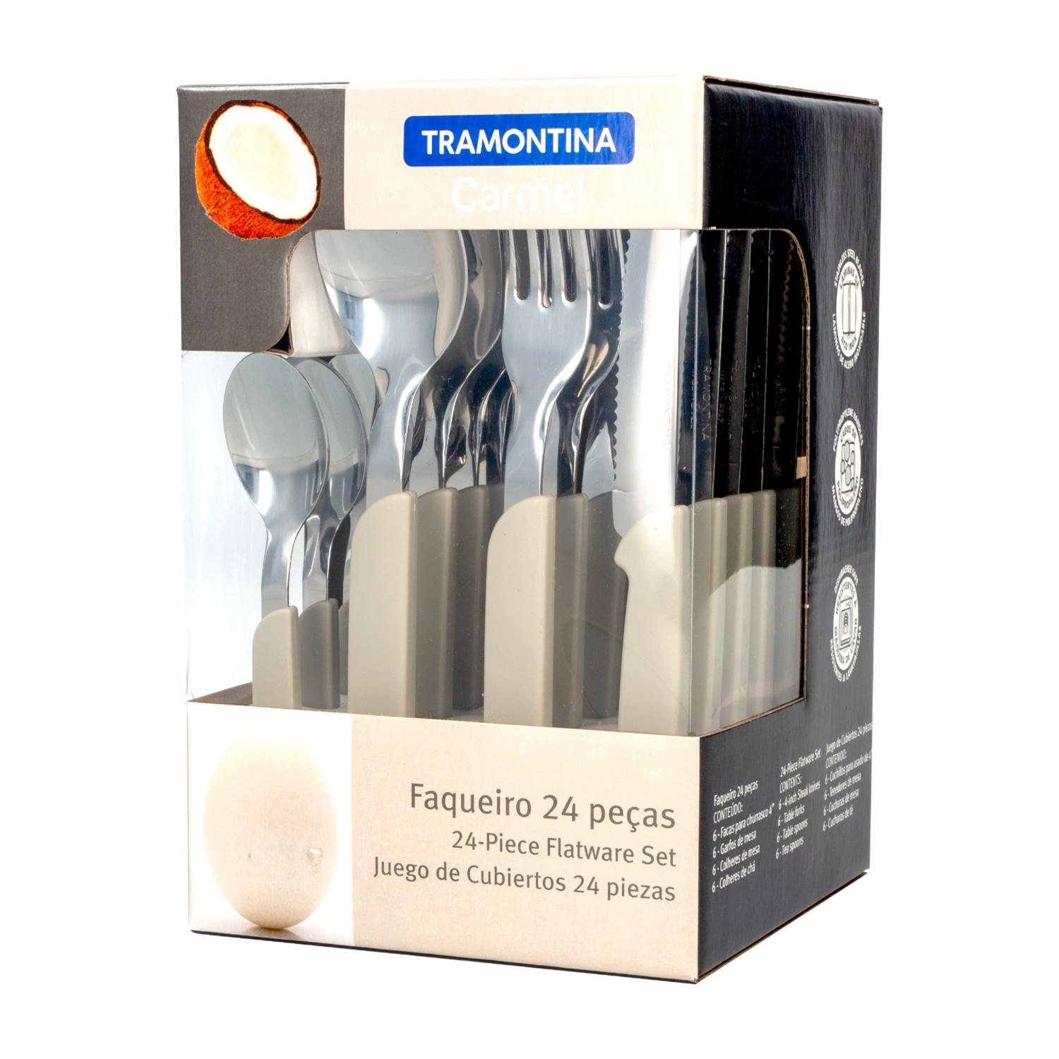 Juego De Cubiertos Diseño Carmel Con Mango Color Beige 6 Puestos TRAMONTINA 24 Piezas - Imagen 4