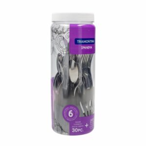 Juego De Cubiertos Ipanema Negro 6 Puestos + Frasco Multiusos TRAMONTINA 30 Piezas