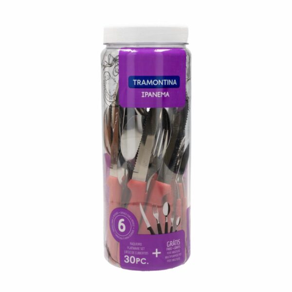 Juego De Cubiertos Ipanema Rojo 6 Puestos + Frasco Multiusos TRAMONTINA 30 Piezas