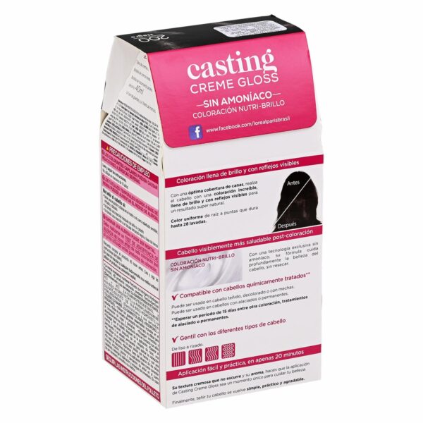 Tinte Para Cabello Creme Gloss Tono 200 Negro Sin Amoníaco CASTING GLOSS L´ORÉAL 1 Kit - Imagen 2