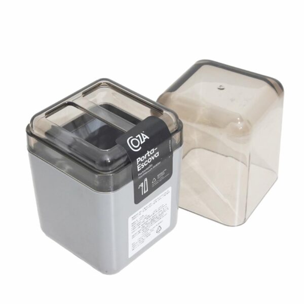 Porta Cepillos Plástico Con Tapa  Gris COZZA Unidad - Imagen 2