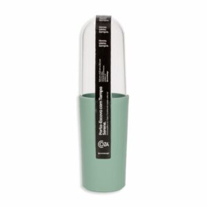 Vaso Porta Cepillos De Dientes De Plástico Con Tapa Color Verde Jade COZZA 6,6 x 23,1 Cm