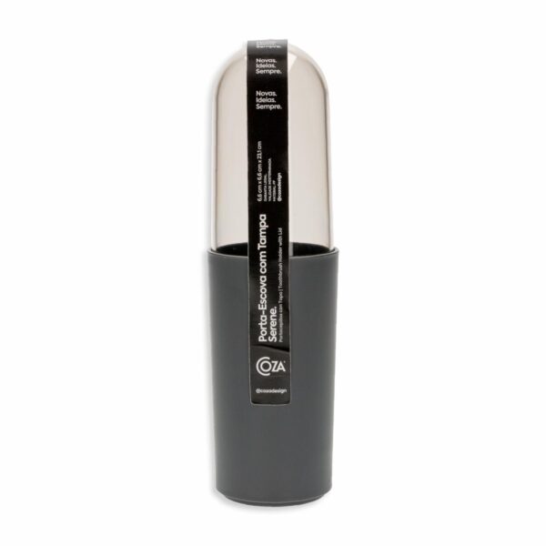 Vaso Porta Cepillos De Dientes De Plástico Con Tapa Color Gris Plomo COZZA 6,6 x 23,1 Cm