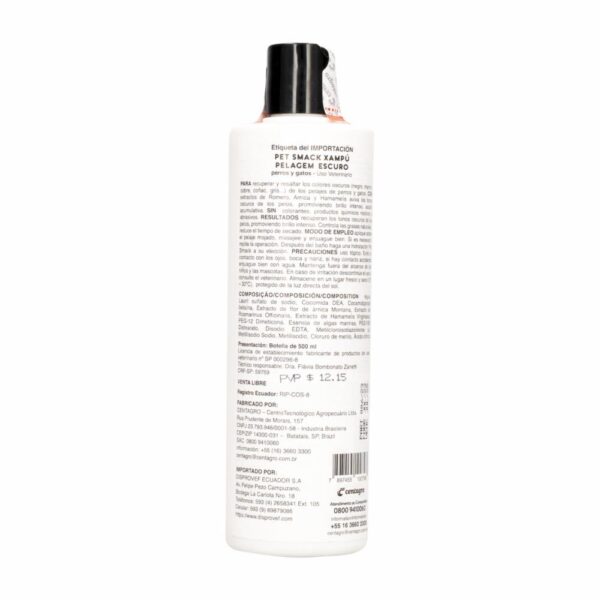 Shampoo Para Mascota Pelaje Oscuro PET SMACK 500 Ml - Imagen 2