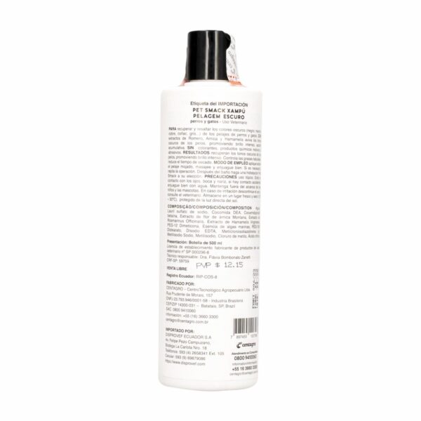 Shampoo Para Mascota Pelaje Oscuro PET SMACK 500 Ml - Imagen 2